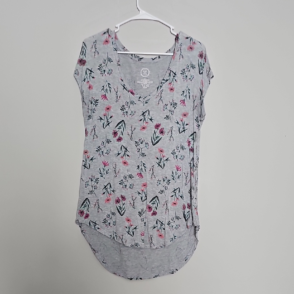 Floral Print Gray Women's Short Sleeve Top